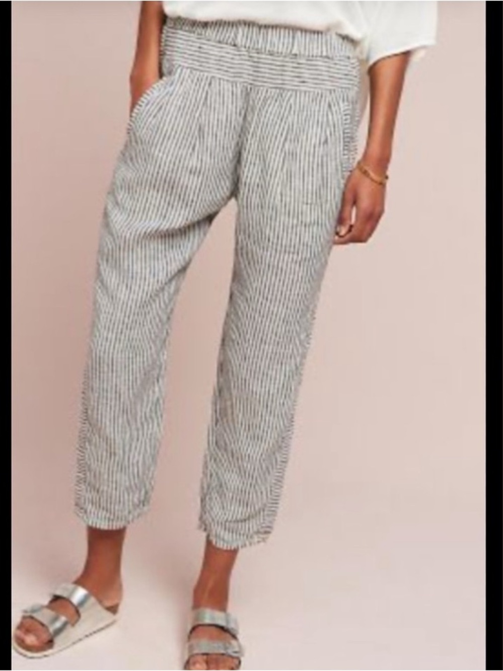 Anthropologie Hei Hei Linen Striped Pants Tapered Leg Size: XS Pockets